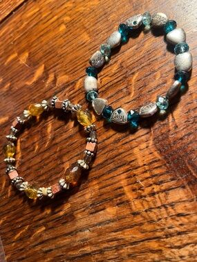 Women's Beaded Bracelet Duo – Teal & Amber